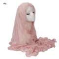 Detailed view of the sheer crinkle chiffon hijab scarf showcasing delicate lettuce edges. - Cloud Pink