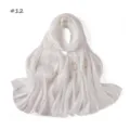 Elegant white silk satin long scarf featuring delicate sequin embroidery and soft drape. - Style 12