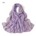 Exquisite embroidered long chiffon scarf with delicate floral design, lightweight and versatile. - Light Purple