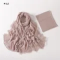 Solid color modal cotton lace long scarf with matching elastic tube cap set breathable. - 190cm / Style 12