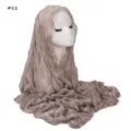 Glossy elastic crinkled sheer hijab scarf with lettuce edge, soft breathable headscarf detail. - Oak Pink