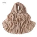 Beige Floral Embroidered Scarf Lightweight Bow Chiffon Hijab Elegant Headwrap Women - Light Khaki
