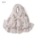 Women's white chiffon long scarf featuring elegant pink floral print and green vine details for spring. - Blue Truck