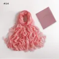 Breathable modal lace long scarf and matching elastic cap set in solid pink color for women - 190cm / Style 14
