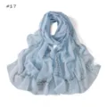Light blue floral chiffon scarf detail showing digital printed roses, elegant summer style. - Pink Unicorn
