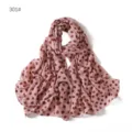 Pink chiffon scarf with brown polka dots detail, lightweight and breathable fabric accessory. - 301#