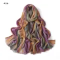 Gradient rayon crinkle scarf, lightweight breathable long shawl with fringe edge. - Style 16