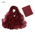 Solid color modal rayon lace long scarf and matching elastic bonnet cap set burgundy - 190cm / Style 18