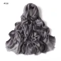 Grey gradient crinkle scarf detail, soft rayon long wrap with delicate raw fringe edge. - Style 18