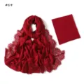 Close-up of red modal lace long scarf and matching inner hijab cap set, soft and breathable. - 190cm / Style 19