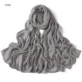 Grey crinkled rayon scarf with rolled edges, soft lightweight breathable long hijab shawl. - 10#
