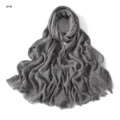 Women solid crinkled slub cotton long scarf detail with frayed edge for autumn winter wear - Color 4