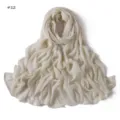 Detailed view of solid color crinkled cotton blend long scarf with rolled edges, soft fabric. - 12#