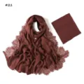 Breathable solid color modal lace long hijab scarf with matching elastic tube cap set. - 190cm / Style 21