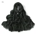 Dark green crinkle slub cotton scarf for women, minimalist long fringe winter shawl. - Dark Green