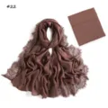 Detailed view of the solid brown modal lace long scarf and matching inner cap set. - 190cm / Style 22
