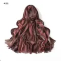 Gradient crinkle cotton blend scarf lightweight soft fringed breathable shawl long hijab - Style 22