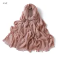 Solid color crinkled cotton long scarf with fringe detail, breathable women shawl wrap. - Color 10