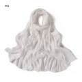 Solid jacquard leopard wide stripe long satin silk scarf soft breathable women shawl. - White