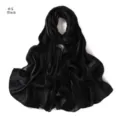 Minimalist solid color imitation silk long scarf, soft breathable satin hijab for women. - Black (#1)