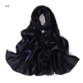 Solid navy blue silk-feel long scarf soft breathable satin elegant womens shawl travel wrap - Pattern #2