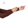 Detailed view of the soft modal cotton arm sleeves in coffee color, comfortable stretch fit. - One Size / Coffee