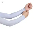 Detailed view of breathable modal cotton arm sleeves in heather grey, elastic sun protection. - US Size 6