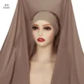 Solid color chiffon hijab with inner cap, easy-to-wear Muslim headscarf for women. - #3 Khaki / 180cm