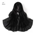 Black pleated scarf with white dots, breathable long hijab wrap and stylish women shawl. - Pattern #1