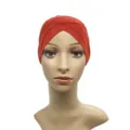 Red modal cross front inner cap for women, breathable stretch hijab turban headwear. - Rust red