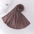 Solid color crinkle hijab scarf lightweight breathable long polyester head cover soft - Dark Brown