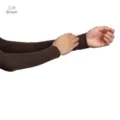 Detail van bruine armmanchetten, zachte modal katoenen stof, ademende elastische pasvorm. - Eén maat / Bruin