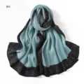 Detailed view of the pleated long scarf featuring a stylish black polka dot border design. - Polka Dot (#4)