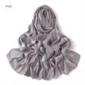 Solid color minimalist wide stripe imitation silk long scarf soft breathable satin hijab shawl. - Style 12