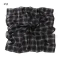 Black and white plaid chiffon square scarf detail, elegant draped pattern, soft fabric. - Red Gold Flower
