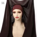 Detail shot of the coffee chiffon hijab showing silky texture and built-in magnetic closure. - #12 Coffee / 180cm
