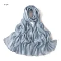 Delicate light blue satin silk long scarf detail showing soft breathable textured drape. - Style 14