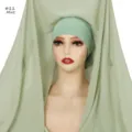 Solid color smooth thick chiffon hijab with matching undercap, convenient all-in-one headscarf. - #11 Grass Green / 180cm