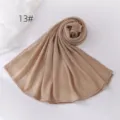 Solid color crinkle long hijab scarf, breathable soft polyester lightweight fashion headwear. - Khaki