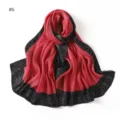 Pleated long scarf with red body and black polka dot border, elegant women shawl and headwrap. - Style #6