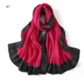 Pleated long scarf with hot pink center and black white polka dot border for women. - #7