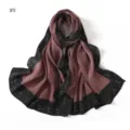Women's pleated long scarf shawl with black polka dot border, elegant pink design for autumn. - Style #9