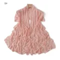 Pink elastic mesh rhinestone scarf lightweight sheer shawl breathable stylish head wrap - 8#