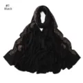 Black mercerized cotton hijab scarf featuring rhinestone paisley edge elegant look - Black