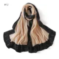 Women pleated long scarf black border white dot print breathable autumn winter fashion shawl - Style 12