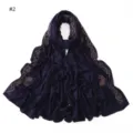 Detail view of dark blue mercerized cotton jersey scarf with sparkling rhinestone paisley patterns. - Dark Blue
