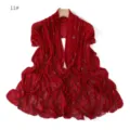 Red elastic mesh scarf with rhinestone star details, soft breathable thin shawl detail. - 11#