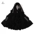 Black rhinestone embellished jersey hijab scarf for women, soft mercerized cotton shawl wrap. - Black