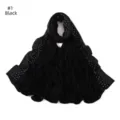 Detail view of black elastic jersey hijab scarf with sparkling rhinestone dot embellishments. - Black