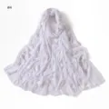 Solid white mercerized cotton rhinestone scarf hijab shawl with elegant floral details. - White